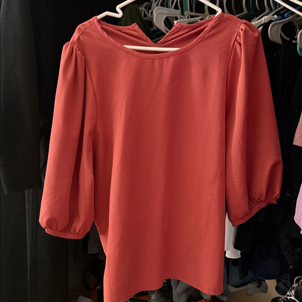 SHEIN Coral Blouse with Puff Sleeves